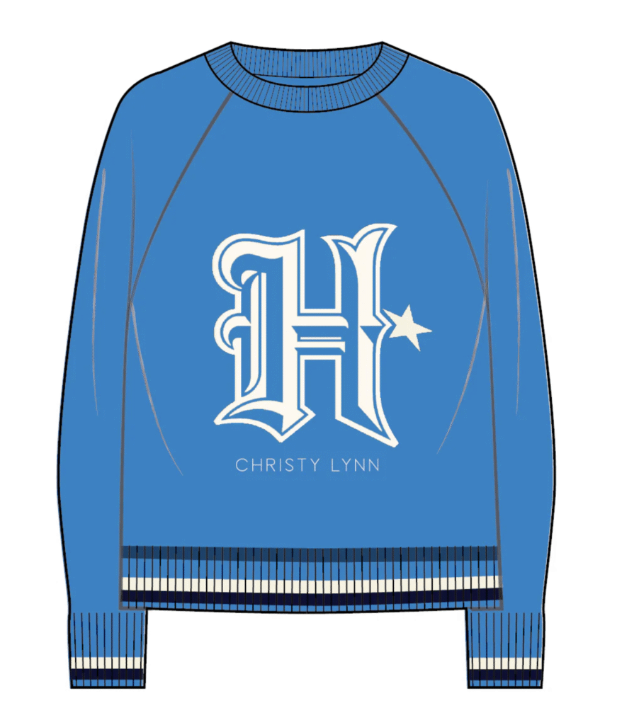 Houston Texans H Logo sweater in H-town blue from the Christy Lynn capsule collection, licensed by the NFL
